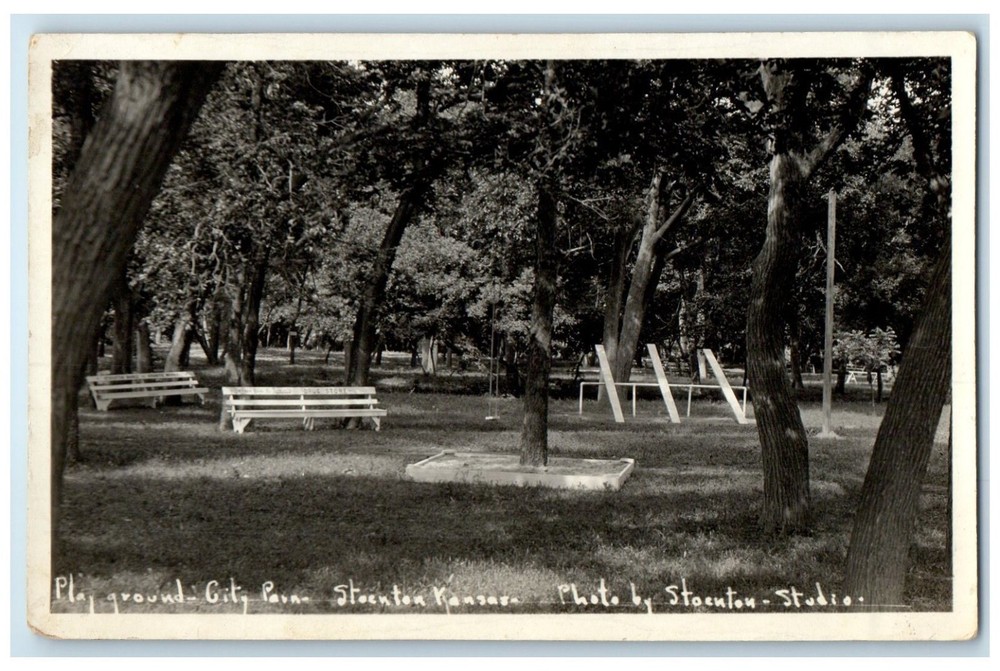 c1910's Playground City Park Stoenton Kansas KS RPPC Photo Antique Postcard