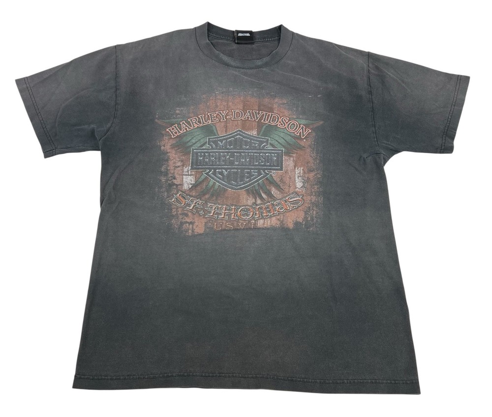Vintage 90s Distressed Harley Davidson Biker Sun Faded Black T-Shirt Mens Large