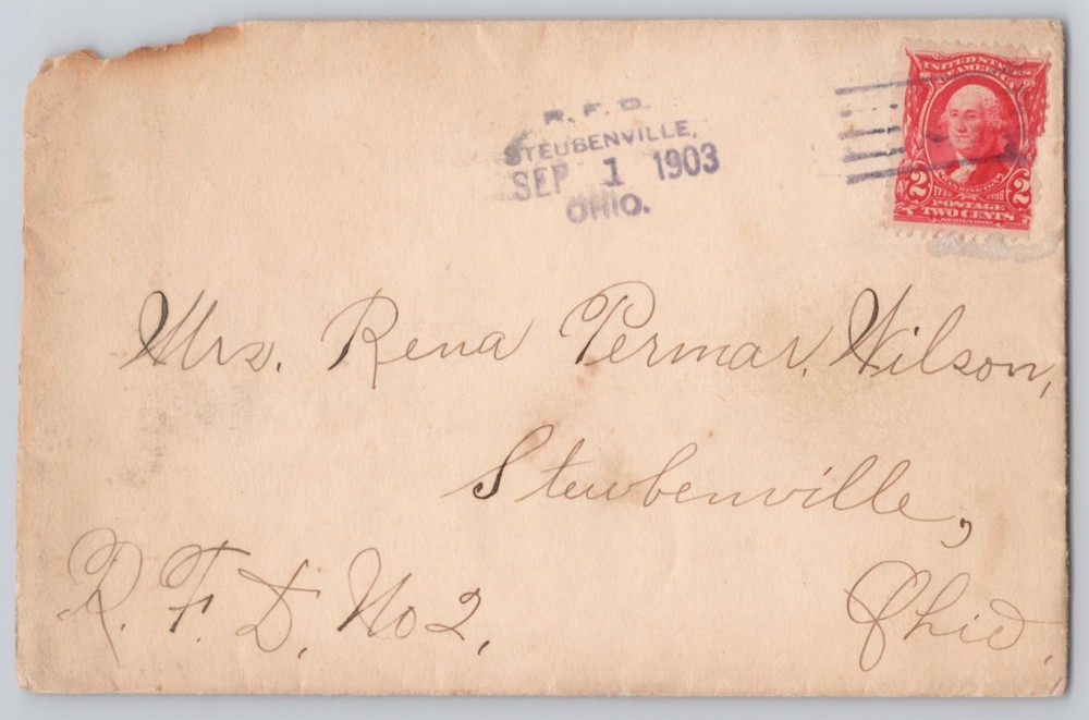 Steubenville, Ohio, Un addressed with 2c red Washington stamp 1903