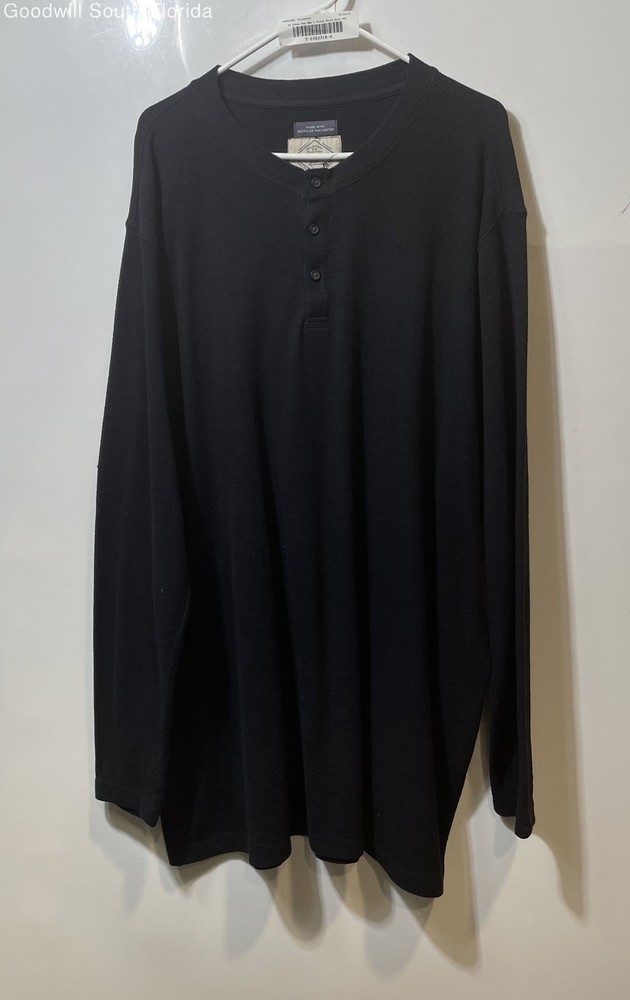 St. John's Bay Mens Black Long Sleeve Henley Neck Knitted T-Shirt Size 3XLT