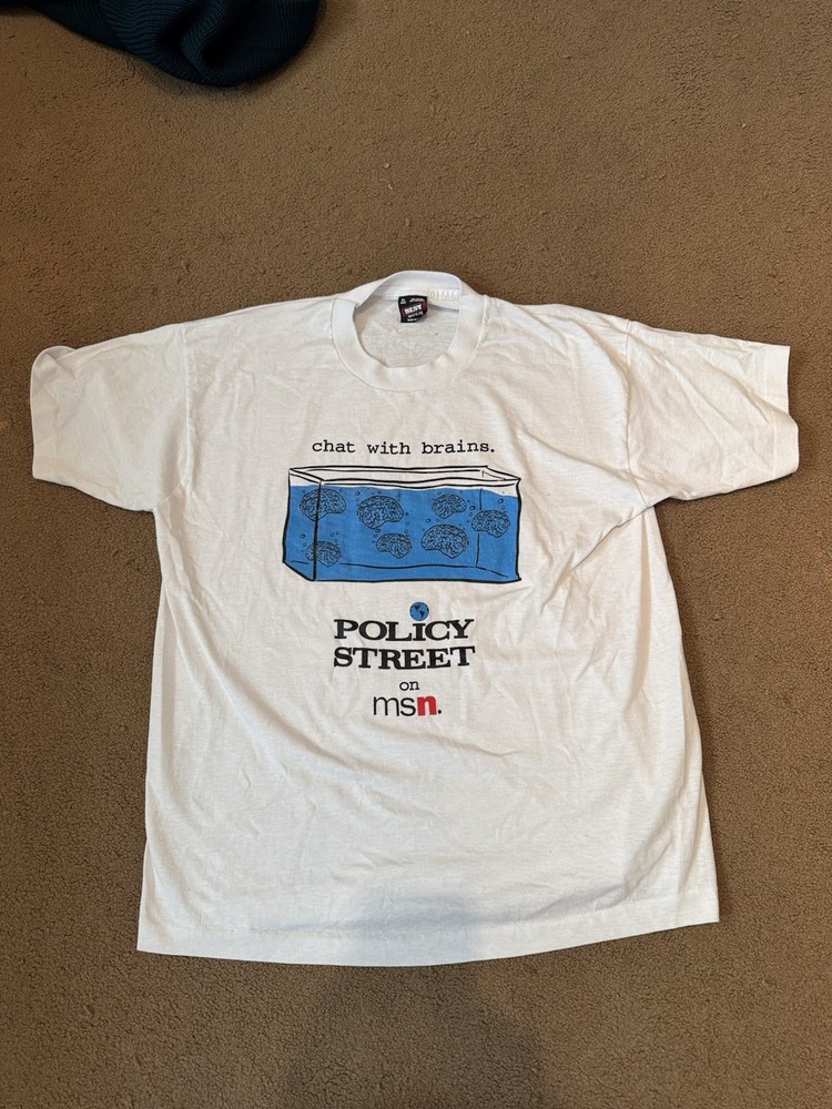 Vintage 90s MSN Policy Street “Chat With Brains” T-Shirt XL Microsoft Promo