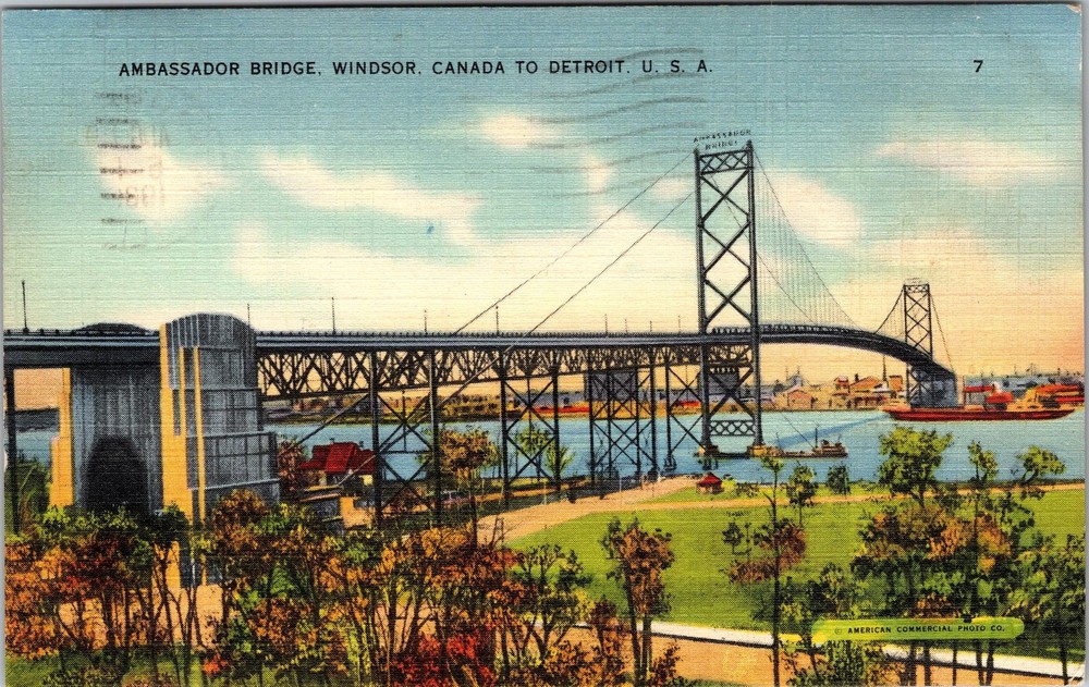 Detroit MI-Michigan, Ambassador Bridge, Scenic, Vintage Postcard
