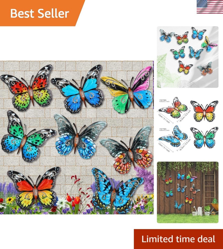 8 Pcs Metal Butterfly Wall Decor 6.5 in Butterflies Outdoor Fence Art Sculpture