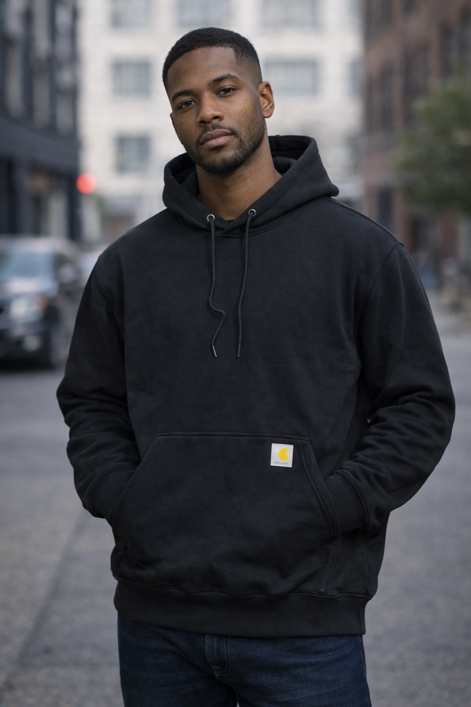 Carhartt Black Hoodie Loose Fit Pullover Logo Sleeve Sweatshirt