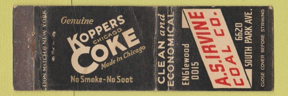 Matchbook Cover - Koppers Coke Coal AS Irvine Chicago