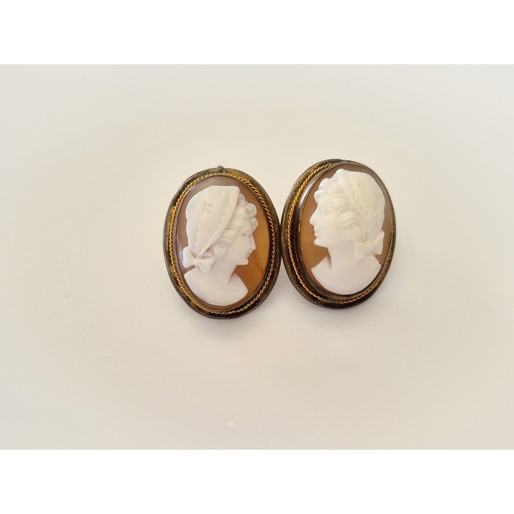 Vintage 800 Silver Victorian Cameo Shell Screw On Earrings