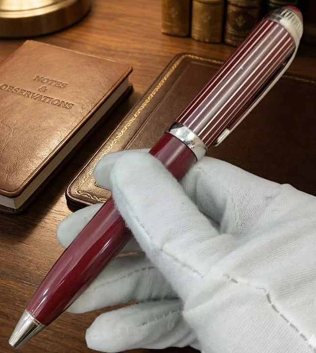 Vintage Cartier Ballpoint Pen Red Silver Luxury Genuine Gift Original Case NIB
