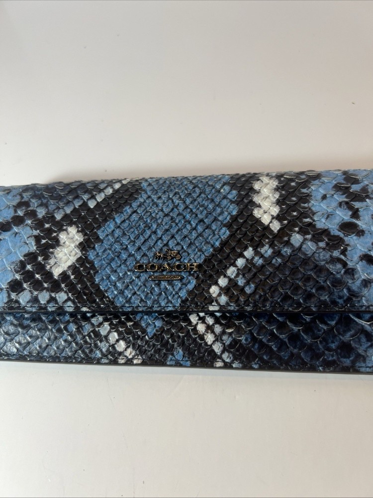 COACH Skinny EXOTIC EMBOSSED LEATHER BI FOLD WALLET SILVER TONE