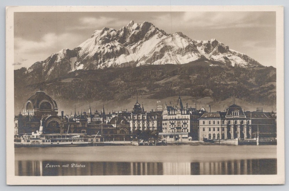 Vintage 1930 Luzern Switzerland Mt Pilatus Lake Lucerne City View Postcard