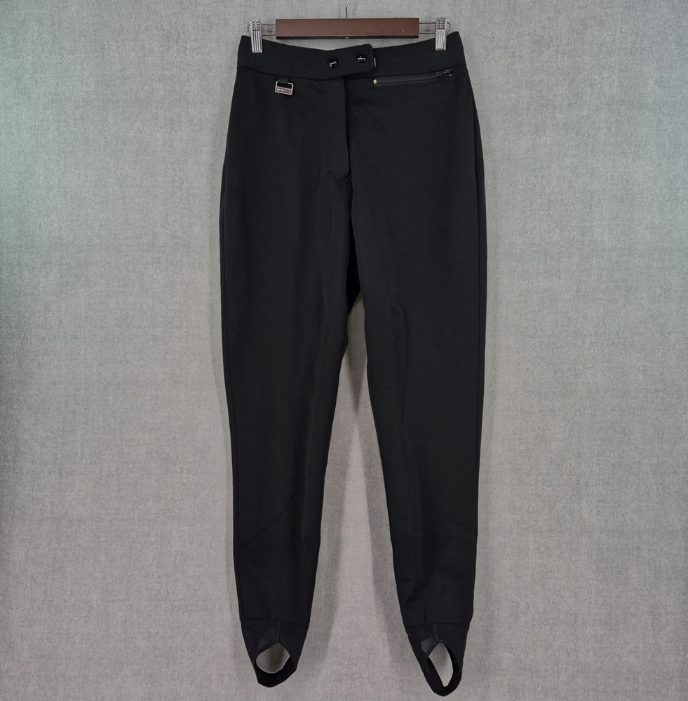 Vtg White Fir Ski Pants Women 10 Tall Black Schoeller Stretch Stirrup Wool Blend