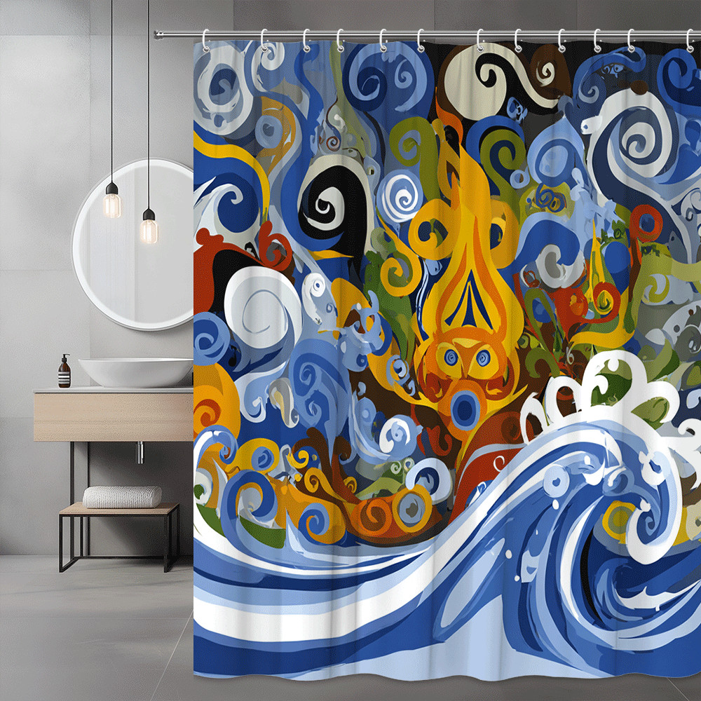 Abstract Swirl Shower Curtain Blue Orange Graphic Print