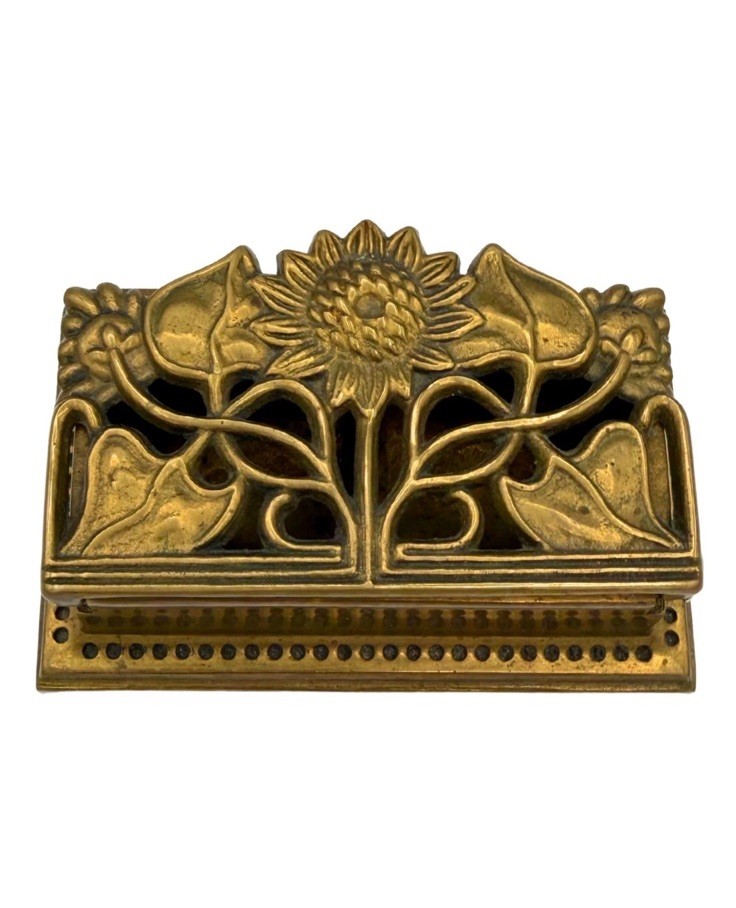 Vintage Brass Floral Stamp Holder Dispenser Or Trinket Box