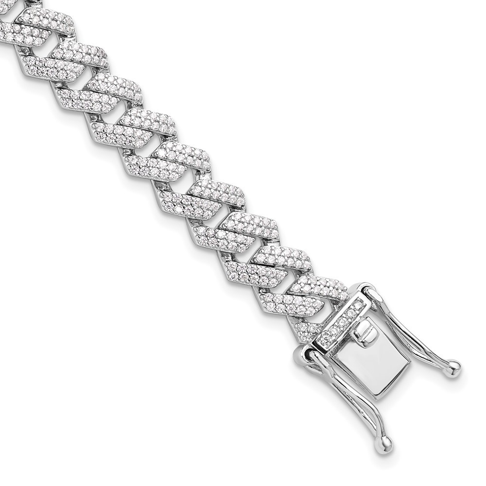 Sterling Silver Rhodium-plated Micro Cubic Zirconia Monaco Link Bracelet 7.5