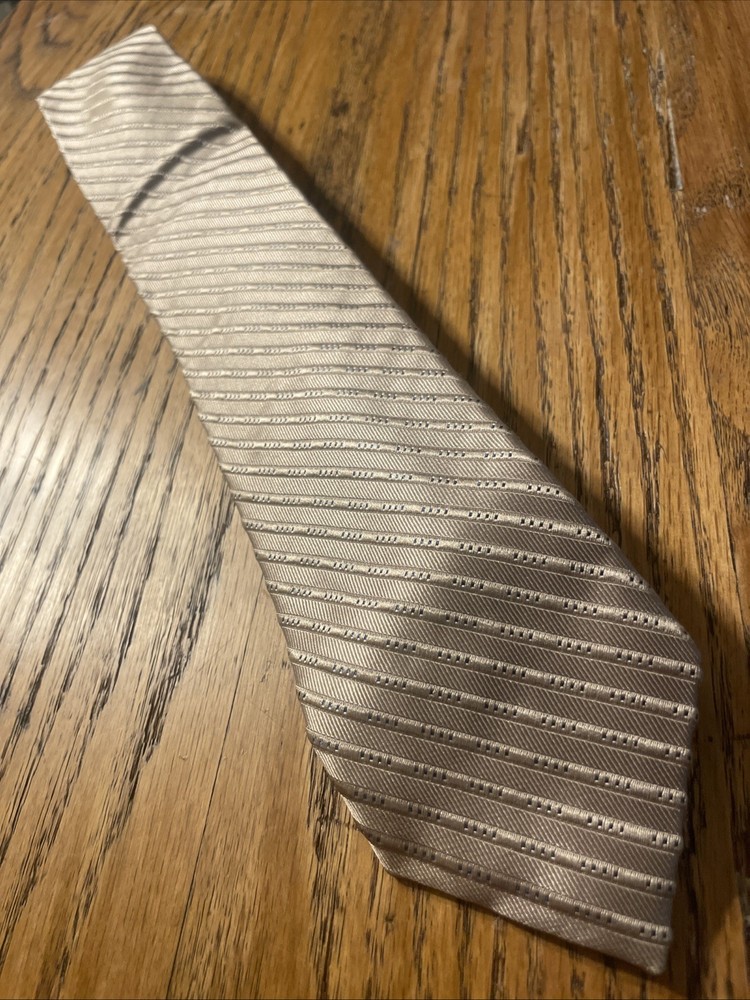 EUC Michael Kors Shiny Beige Ribbed Stripe Silk Tie Skinny Men’s Necktie