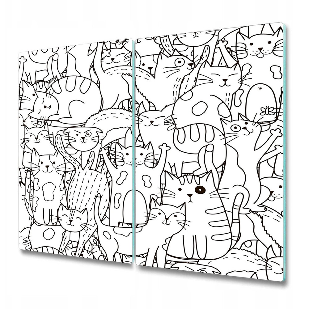 Glass Worktop Saver Kitchen Doodle cats Black and white for Funny 2x30x52