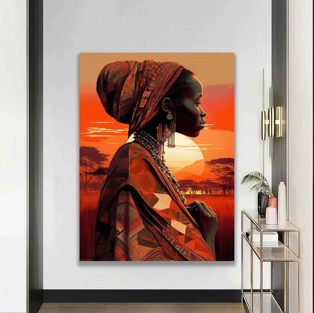 African Woman Sunset Ethnic Beautiful Unframed Canvas Print Australian Wall Art