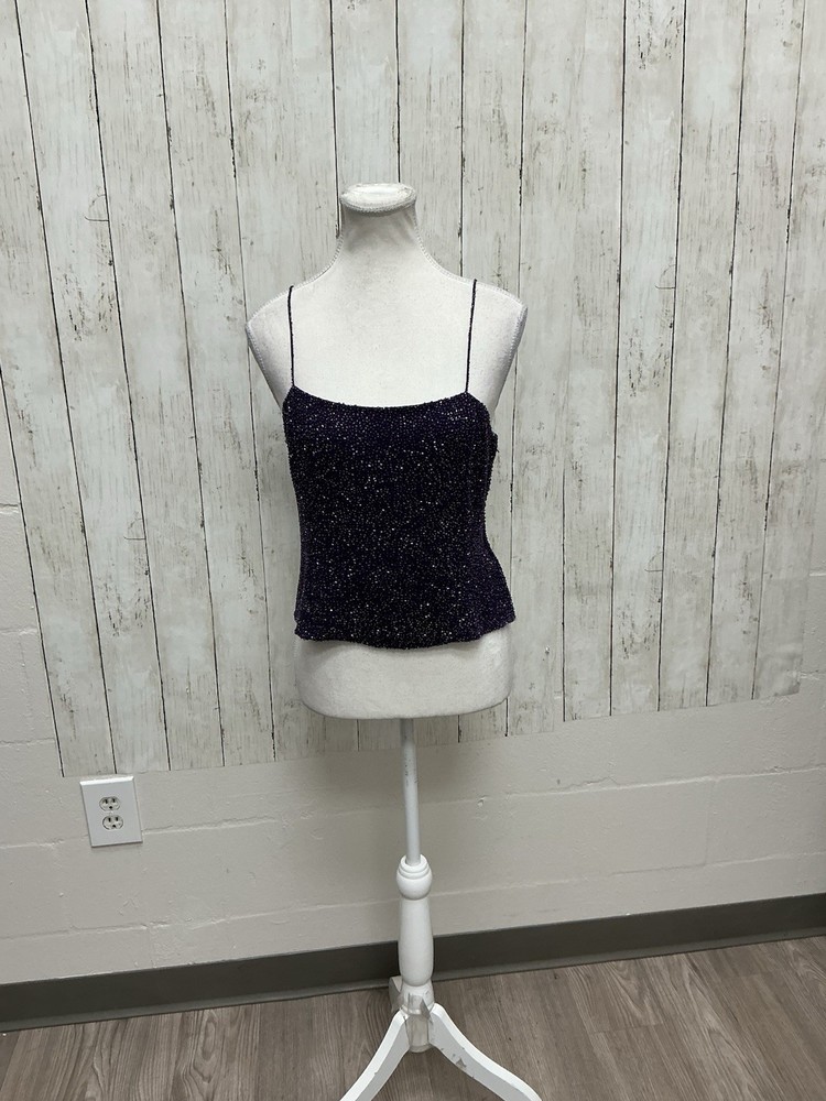 Vintage Louise Kentucky Silk Beaded Halter Top Size 10 0505-01