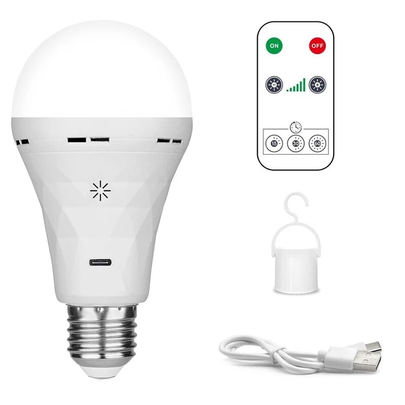 USB Rechargeable E27 LED Light Dimmable Bulb with Remote Control USB Powered