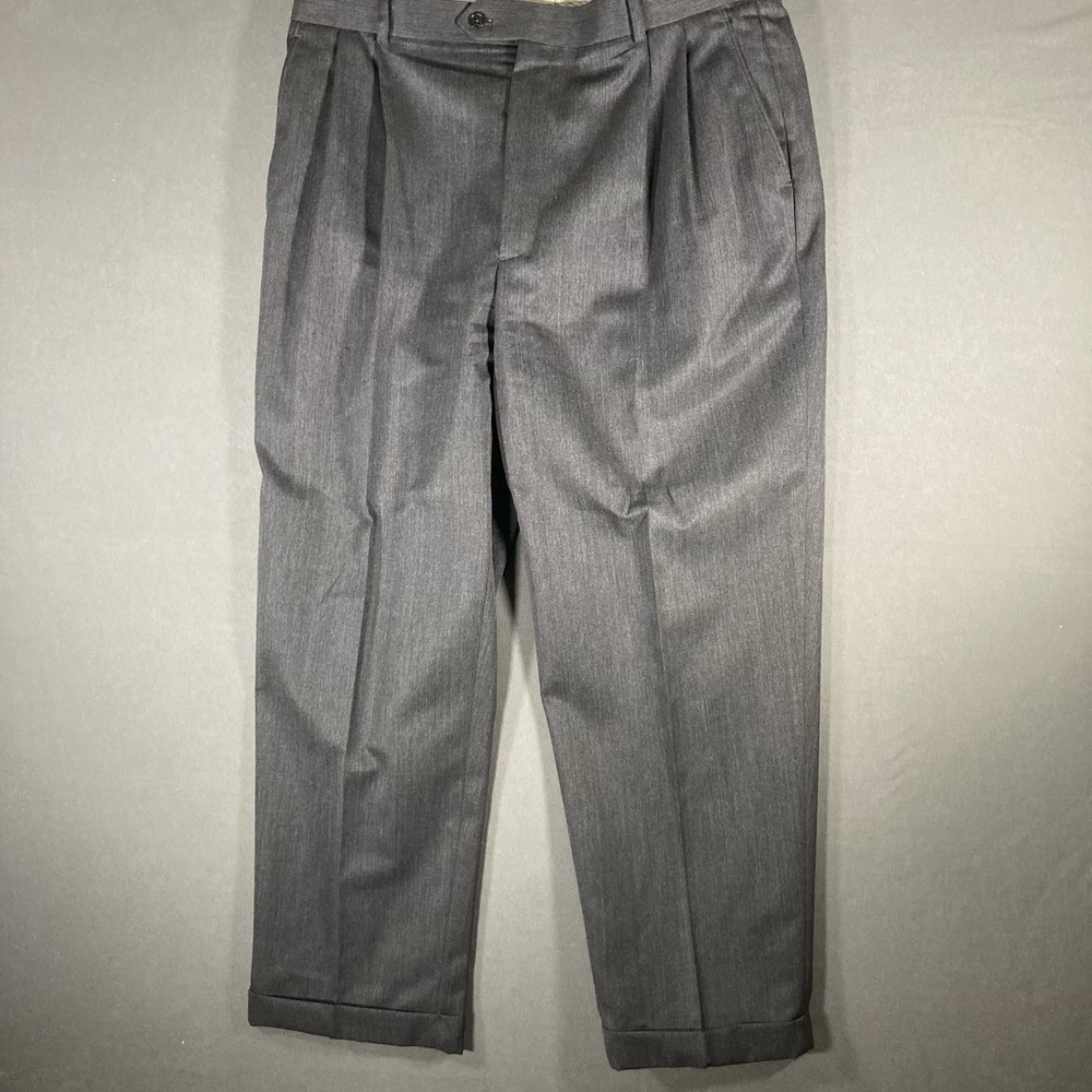 Joseph & Feiss Charcoal Gray Pleated Cuffed Dress Pants 38 X 32 Wool Blend