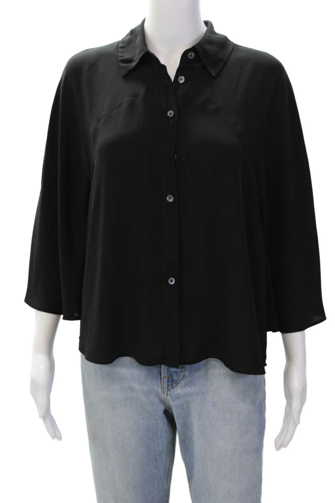 Karen Millen Womens Collar Long Sleeve Button Down Shirt Solid Black Size 8Free Shipping in US $100+ Orders | $6.95 Orders Below