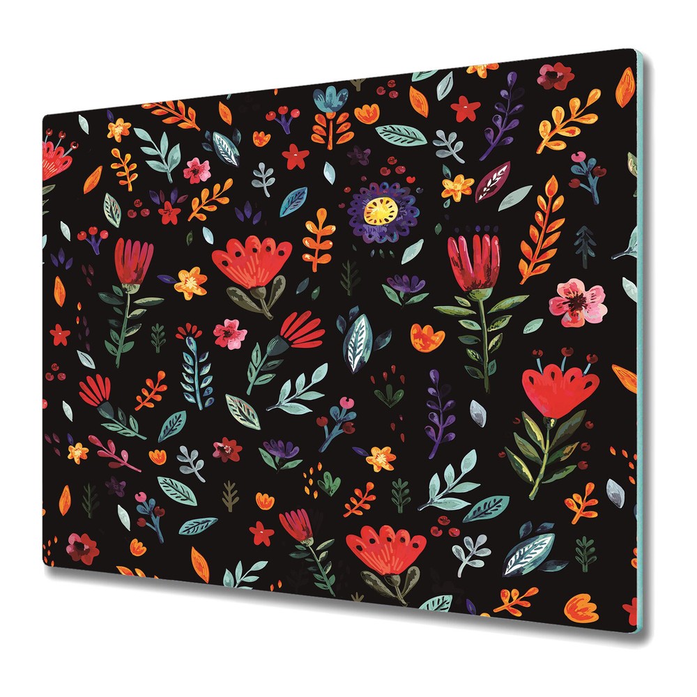 Tempered Glass Kitchen Chopping Cutting Board Dark Flowers Art Floral 60x52