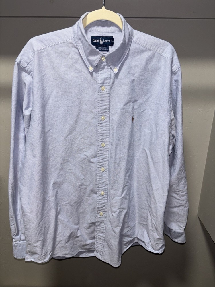 Ralph Lauren Yarmouth Classic Fit Blue Cotton Oxford Button-Down Shirt Mens L LS