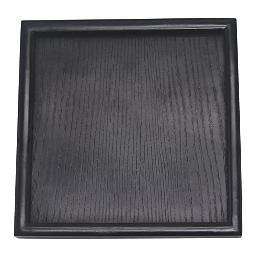 Solid Wood Square Serving Tray Non-Slip Snack Plate 7.1Inch Black