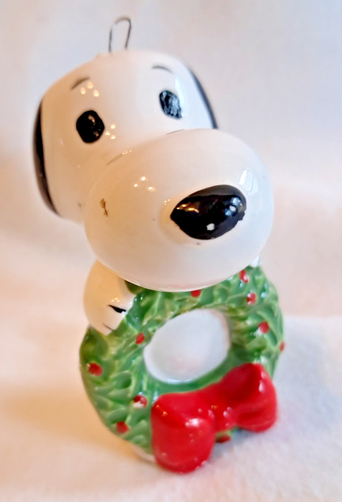 Vintage 1960s Peanuts Snoopy Ceramic Ornament Wreath Mid Century Japan Style