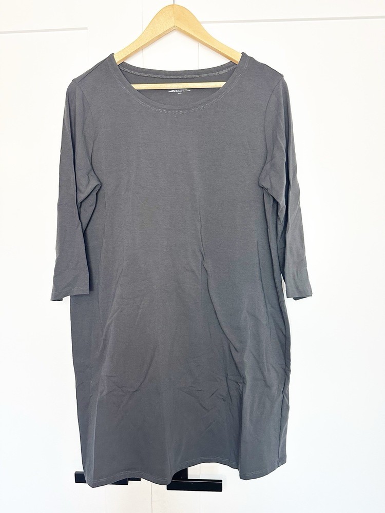 Eileen Fisher Jersey stretch dress medium Gray 3/4 sleeve organic cotton casual