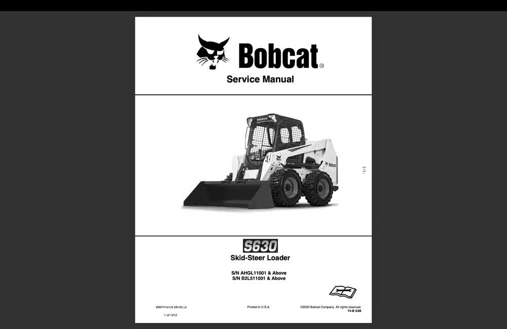 Bobcat S630 Service Repair Manual, Workshop Manual