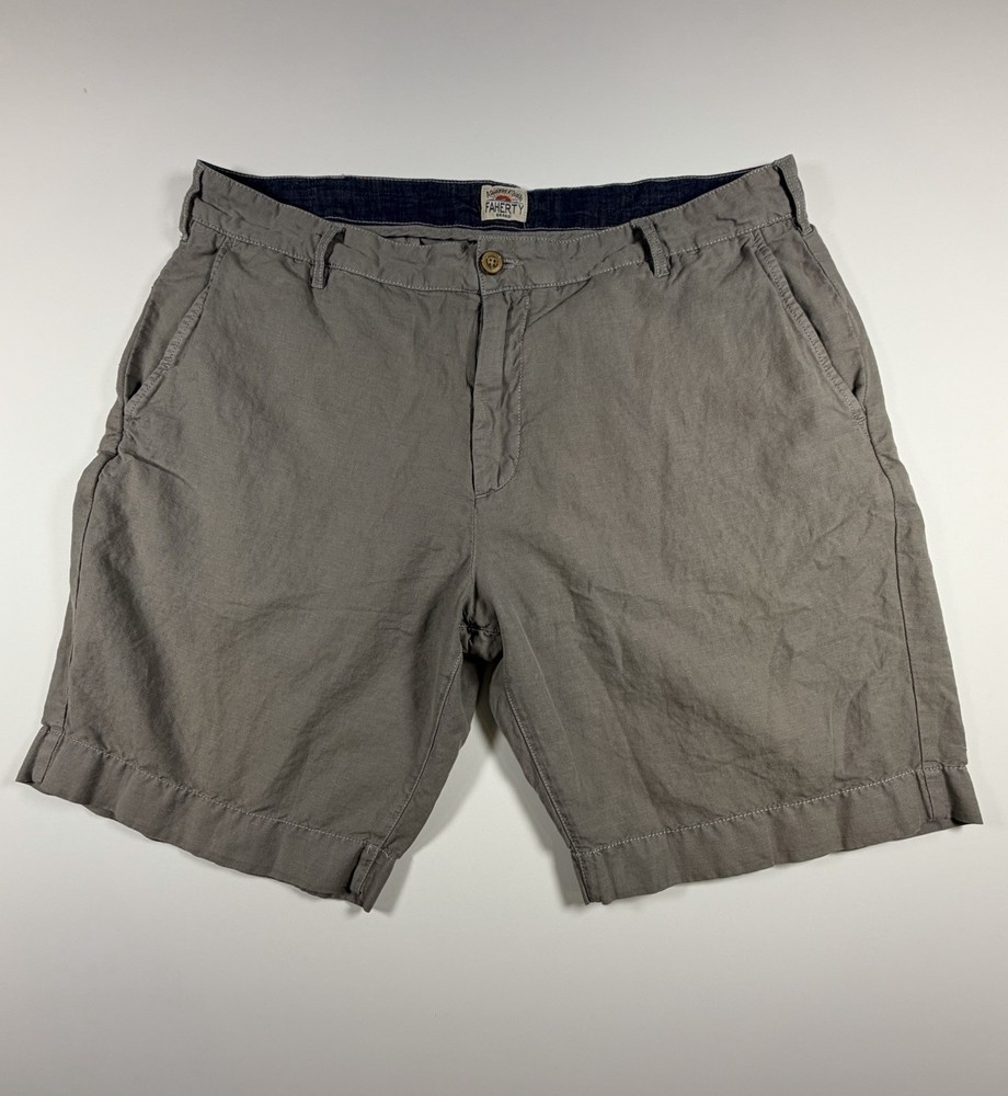 Faherty Men's Shorts Size 36 Grey Cotton/linen Shorts