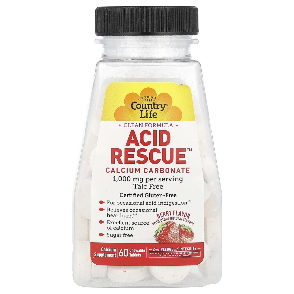 Acid Rescue, Calcium Carbonate, Berry, 1,000 mg, 60 Chewable Tablets (500 mg per-image