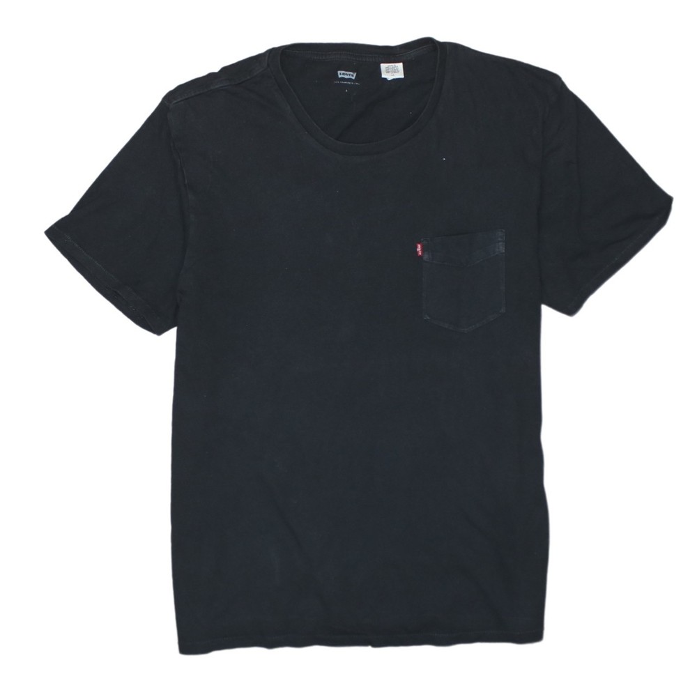 Levis Mens T Shirt Black Cotton Jersey Chest Pocket Red Tab Relaxed Vintage L