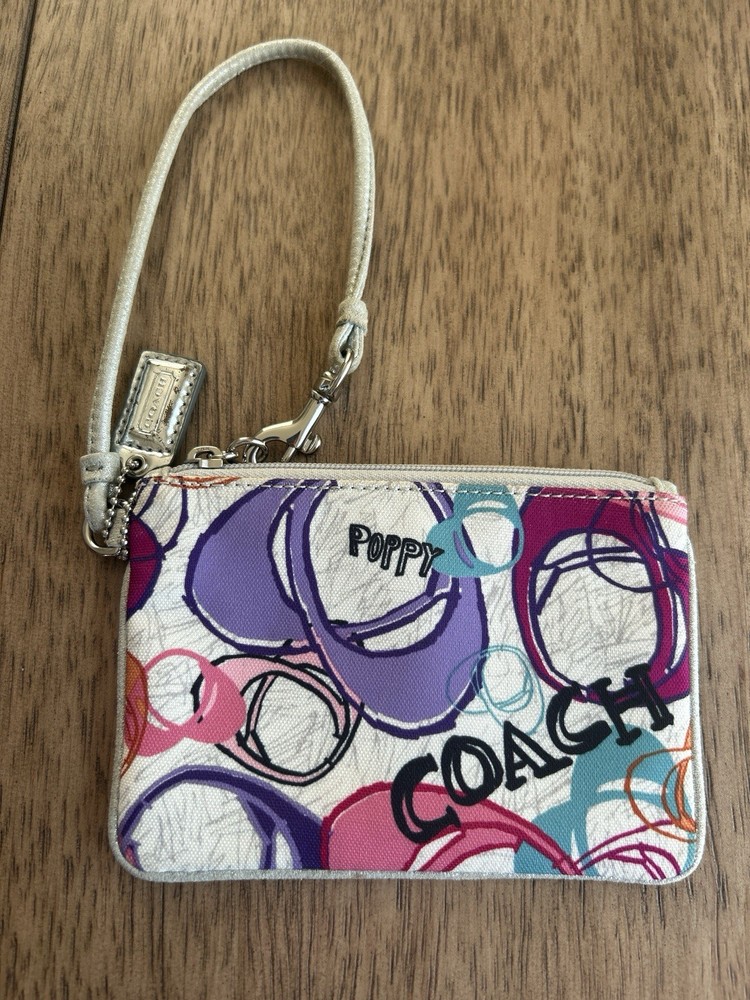 Coach Poppy Multicolor Abstract Graphic Print Logo Accent Wristlet for Women-image