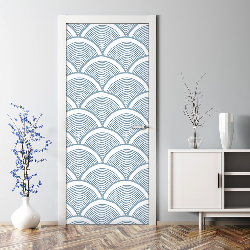 Aqua circles Bubble Free blue Door Decal Reusable self adhesive wallpaper