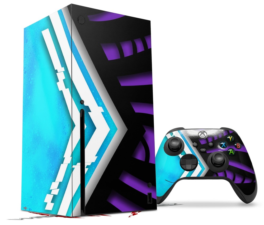 Skins XBOX Series X Console Controller Black Waves Neon Teal Purple