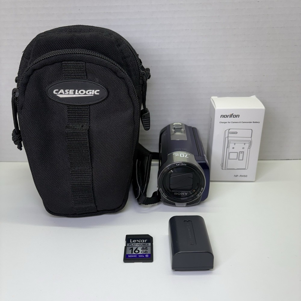 Sony Handycam DCR-SX45 Digital Camcorder - Blue W/Charger, Battery, 16GB & Bag
