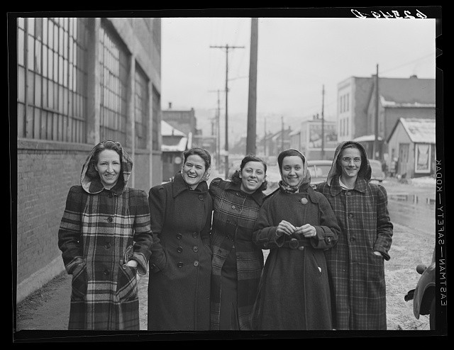 Photo:Women on City Street 1930s Group Portrait Winter Coats Hooded Coats