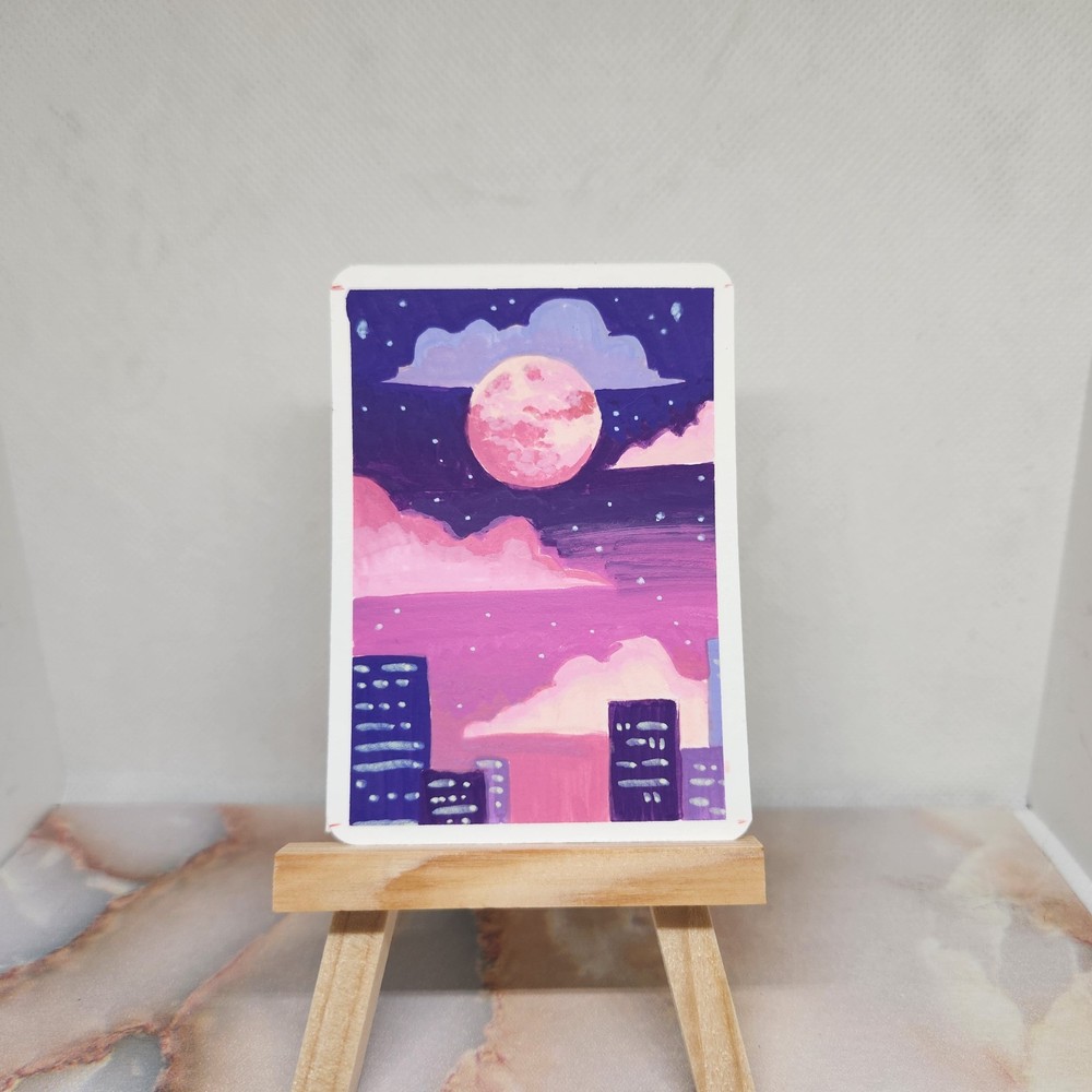 ACEO Original Acrylic Painting ofCity Skyt by Juli (2.5 x 3.5 inches)