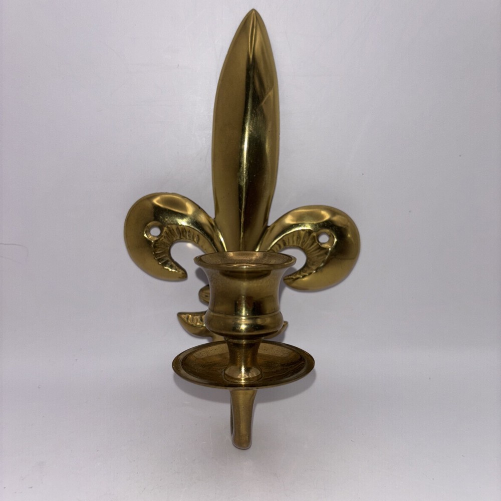 Single Brass Fleur de Lis Candle Holder Wall Sconce