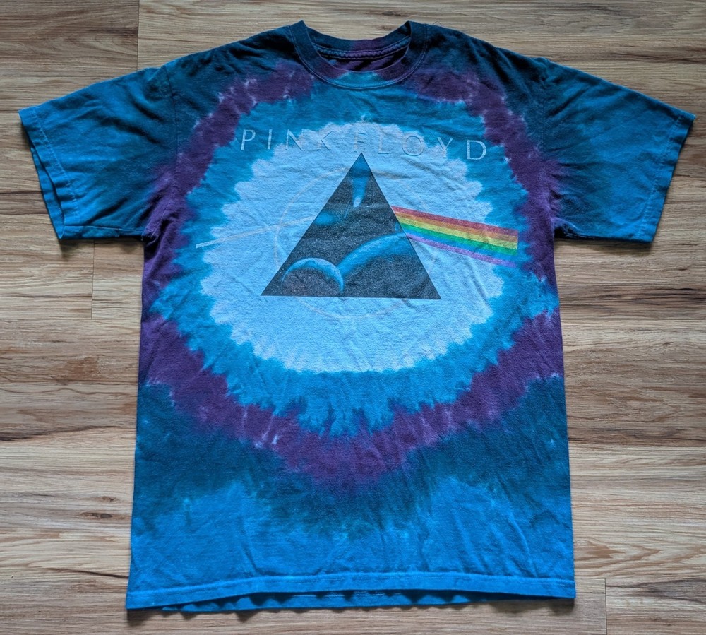 Liquid Blue Pink Floyd Shirt Mens M Blue Tie Dye Dark Side of the Moon Band Y2K
