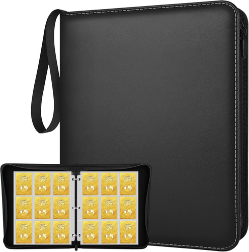 900-Pocket PU Leather Trading Card Binder with Double-Sided Pages - Black