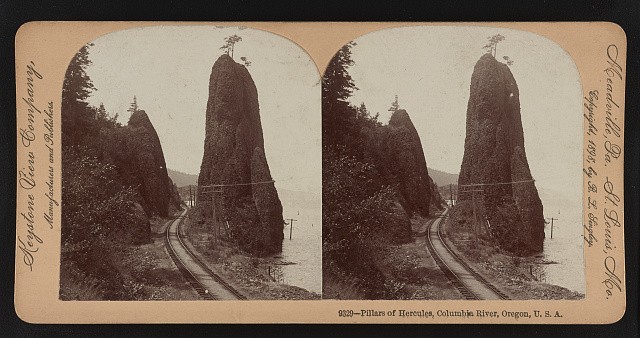 Columbia River Oregon Pillars of Hercules 1890s Keystone View Railyard