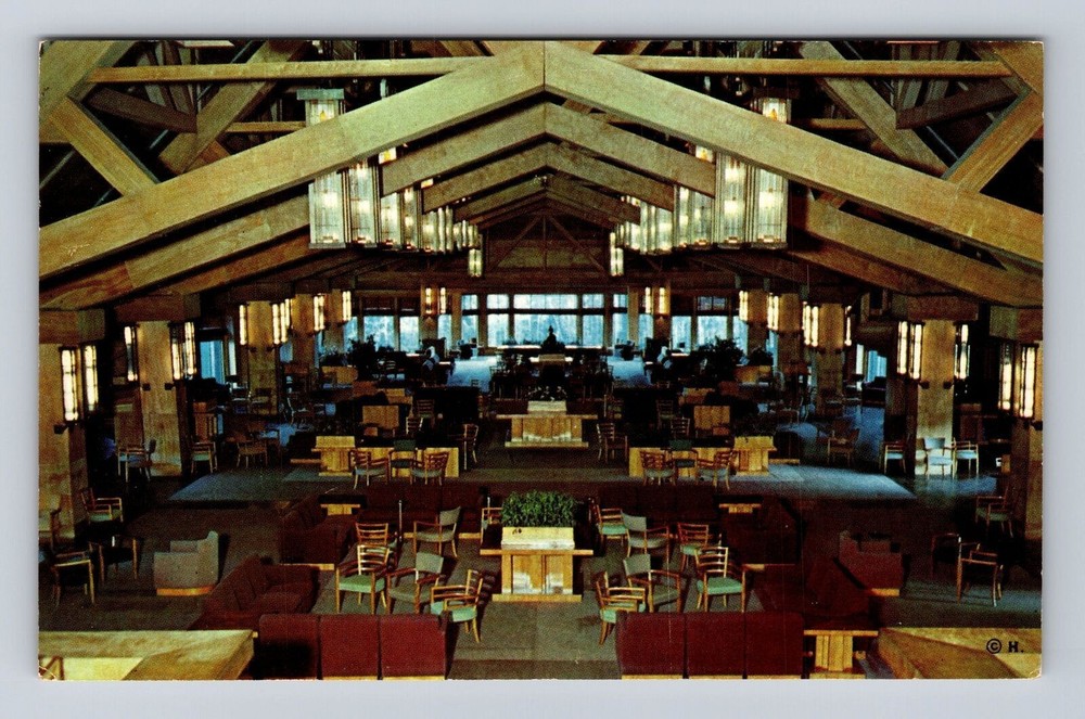 Yellowstone National Park, Canyon Hotel Lounge, Vintage Souvenir Postcard