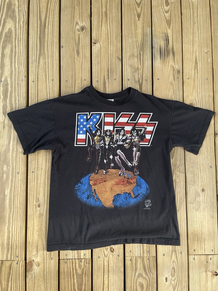 Vintage 1996 KISS Alive World Tour Black T-Shirt Size L for Men
