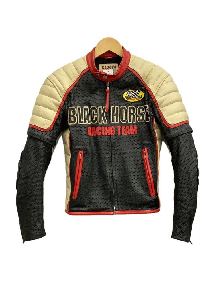 Kadoya Black Horse/Biker Jacket/Punch Leather Jacket Blouson/M/Cowhide/Blk/Kn 10