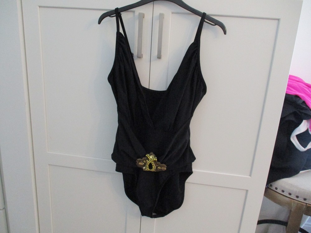 Black One-Piece Swimsuit Size 14 with Gold Trim & Shape FX