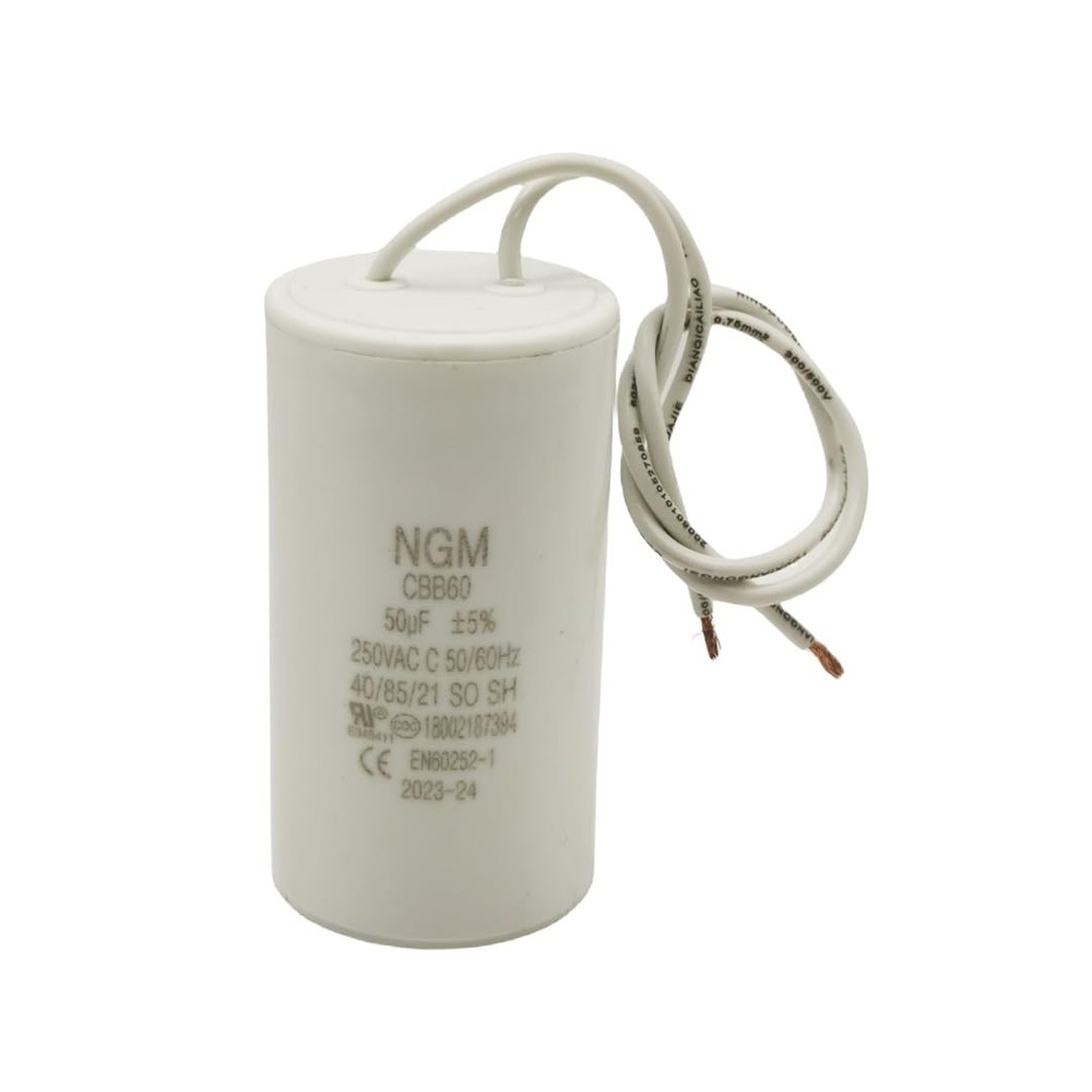 50UF MFD CBB60 Motor Run Capacitor 250VAC Volts Round Cylinder 2 Wires,...