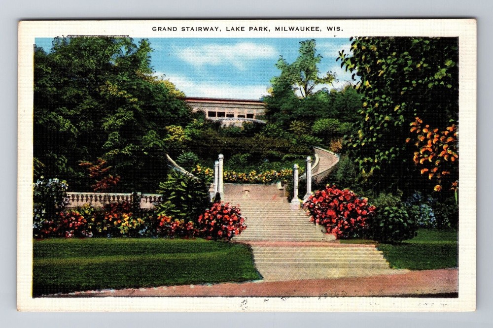 Milwaukee WI-Wisconsin, Lake Park Grand Stairway, Antique Vintage Postcard