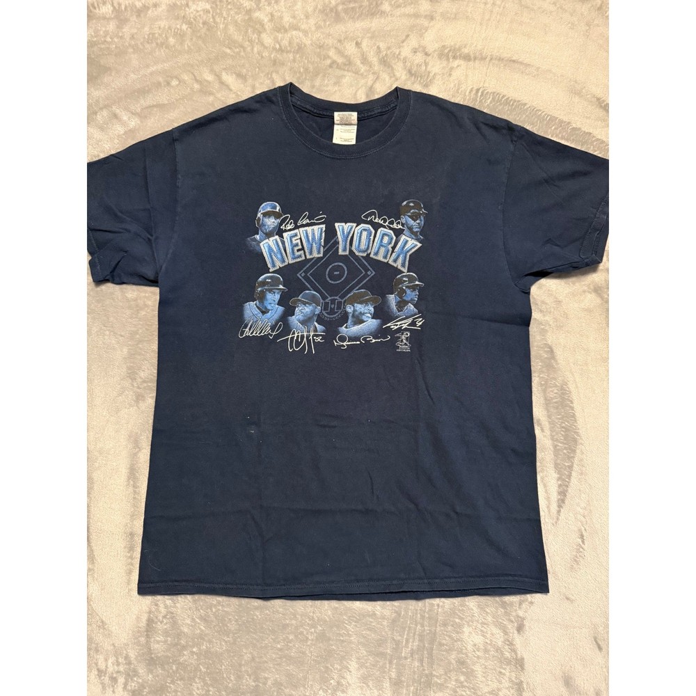 Gildan New York Baseball T-Shirt Mens Large Navy Blue Graphic Tee Signature